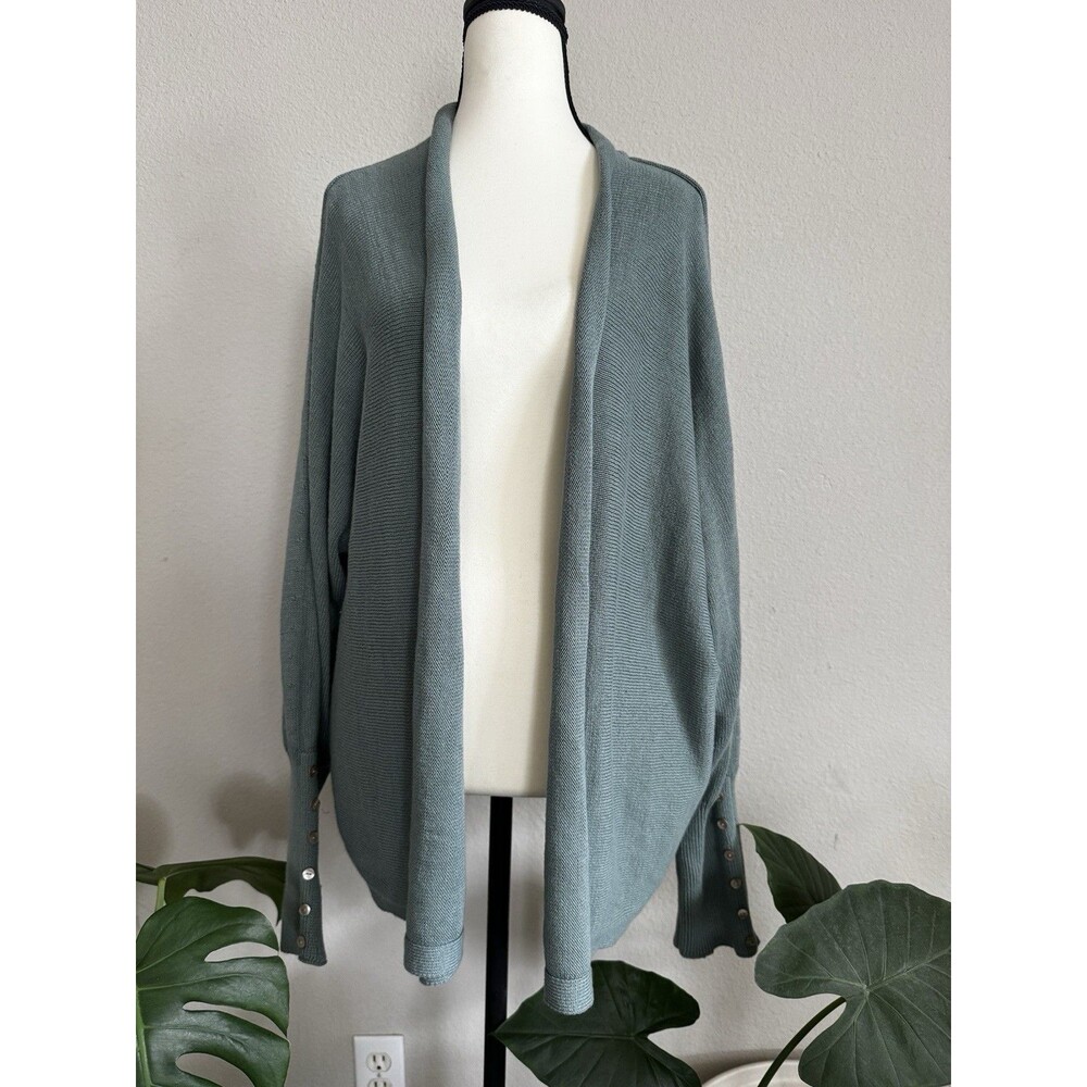 Pure Jill J.Jill Open Front Cardigan Sage Green Button Cuff Cotton Knit 3X